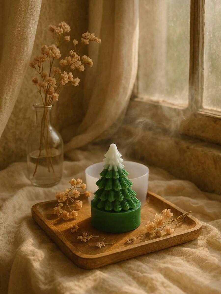 1 Peça Molde de Silicone de Árvore de Natal Mini Base, Adequado para Ceras Derretidas, Mini Decoração de Gesso, Artesanato em Resina e Argila Artesanal, Aplicável para Atmosfera de Natal, Decoração de Mesa para Festa de Ano Novo, Fabricação de Presentes Criativos de Inverno, Compacto, Estável e Fácil de Desmoldar. - Branco - Visão 1