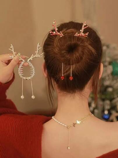 1 Stück Kristall Hirschgeweih Quaste Pferdeschwanz Weihnachtskopfschmuck, geeignet für Frauen zu Weihnachten, Weihnachtsgeschenk Heimdekoration Weihnachtsdekorationen Raumdekoration Winter