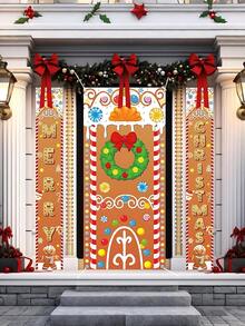 3 pièces Couverture de porte de décoration de pain d'épices de Noël Joyeux Noël avec motif de couronne. Décoration de porche, décor de festival de Noël, couvertures de porte à suspendre pour l'extérieur et l'intérieur, décoration pour la maison, l'école et la salle de classe