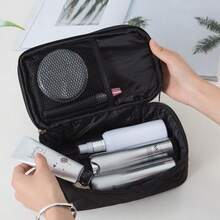 New Diamond-Pattern Makeup Bag And Toiletry Bag - Waterproof Nylon Black Makeup Box With Mirror, Travel Storage Organizer Box - màu đen - Xem 2