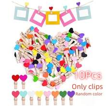 10pcs Red Heart Clips, Wooden Love Heart Shaped Clothespins For Photo Paper Notes Memo Clips, Mini Clothespins For Home Wedding Decoration Stationery