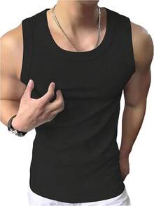 Men's Summer Tank Tops Sleeveless Undershirts Tank Basic Workout Gym Muscle Shirts-2025 - Black - View 1