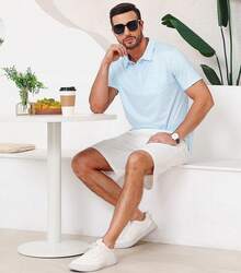 Mens Golf Shirt Short Sleeve Dry Fit Print Moisture Wicking Performance Patterns Collared Polo Shirt With Pocket-2025 - Sky Blue - View 9