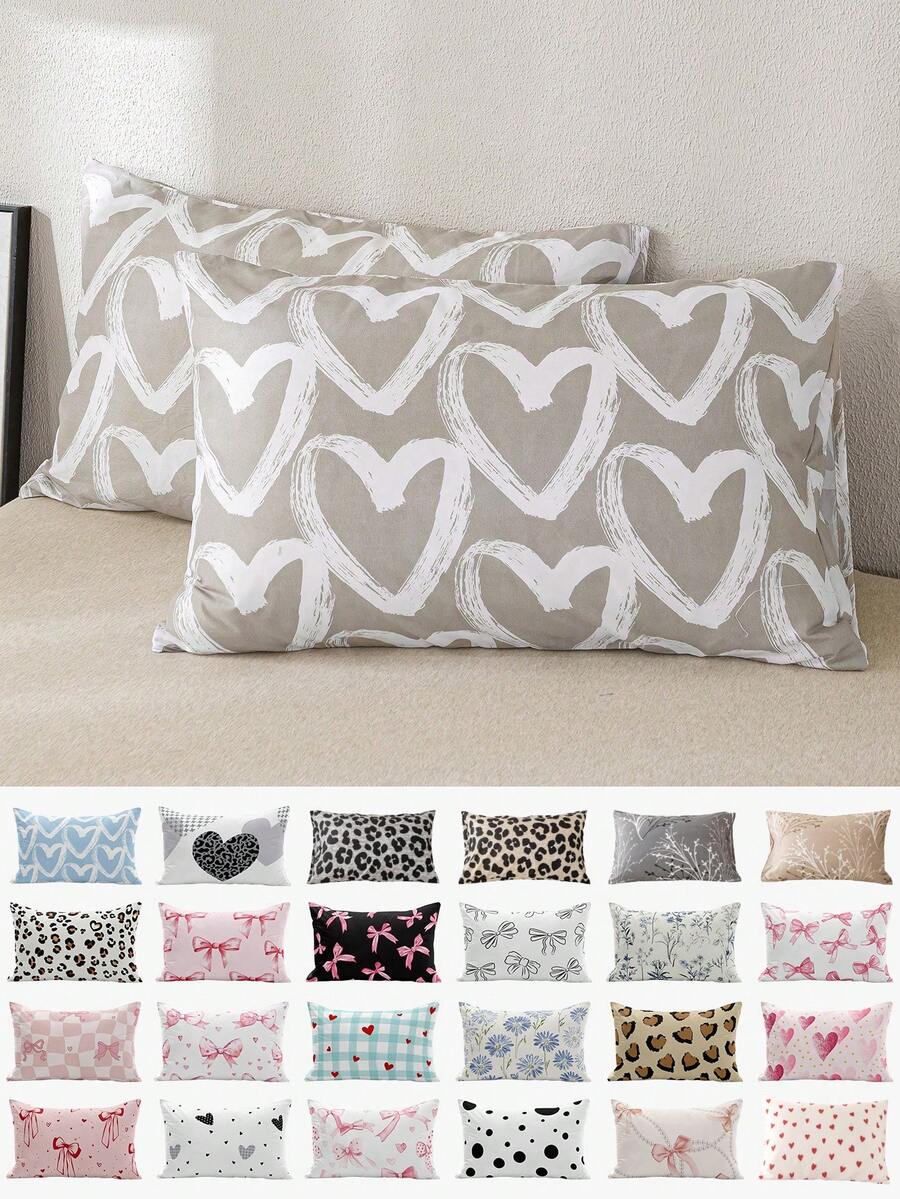 1pc/2pcs/4pcs Black And White Heart Pattern Pillow Cover Set (Pillow Inner Not Included), Soft & Comfortable, Suitable For All Seasons