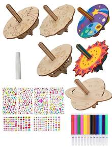 6/12 件木制工艺品套装、用于绘画和工艺品的陀螺木制工艺品套装、未完成的木制工艺品套装、DIY 可涂漆陀螺、无需电力、适用于圣诞节、万圣节和感恩节活动的创意艺术和工艺品套件 - 彩色 - 查看 6