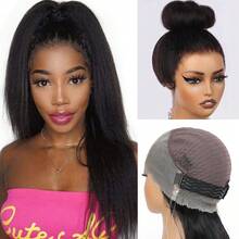 bling hair 360 Kinky Straight Lace Front Wigs Human Hair Transparent Frontal Wigs Human Hair Lace Front Wigs Human Hair 13x6 Straight Lace Front Wigs Human Hair For Women 200% Density Pre Plucked With Baby Hair Glueless Wigs - Natural Black - 查看 1
