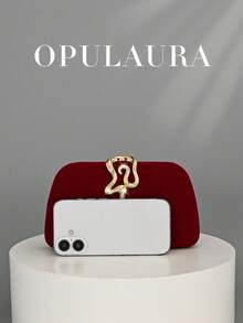 OpulAura 女士复古时尚天鹅绒手拿包，蛇扣设计，欧美风格，高端简约盒形手提包，适合婚礼、庆典、正式活动、派对、单肩包、高品质链条肩带 - 酒紅色 - 查看 4