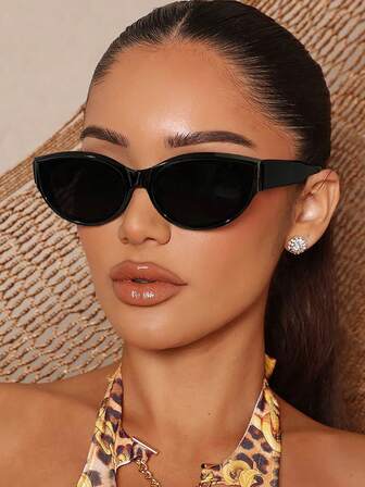 1 件女士亚克力休闲复古椭圆猫眼时尚黑色眼镜，适合节日出游、日常佩戴和夏季海滩度假、户外、旅行的节日礼物