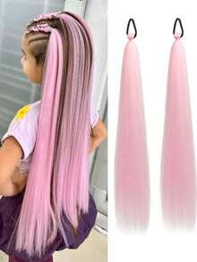 1PC/2PCS Pink Gradient Braided Ponytail Synthetic Hair Extension With Elastic Band Wig Hair Extensions Braids For Women Halloween, Music Festivals, Parties, Cosplay, Holidays And Other Festivals