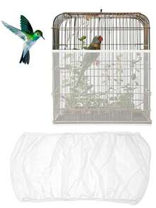 1pc Bird Cage Net Cover, Nylon Mesh Splash Guard Cage Net, Anti-Mosquito Net Cage Skirt With High Surround, Suitable For Round And Square Cages, Prevent Scattering And Mess - White - View 7
