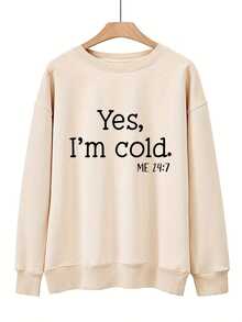2025Women's Oversized "Yes I'm Cold" Sweater - White With Black Lettering & Me 24:7 Bible Verse Print (Matthew 24:7) - Casual Round Neck Long Sleeve Pullover For Spring/Fall Layering, Christian Faith Pparel, Fall Clothes For Women, Fall Sweaters For Women, Womens Clothes, Long Sleeve Tops For Women, Womens Fall Clothes, Winter Tops For Women, Womens Sweatshirts, Fall Fits For Women, Fall Sweaters Women, Autumn Clothes Women, Womens Jumpers And Sweaters, Fall Clothes Women,Soft And Breathable - Màu be - Xem 2