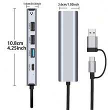 Hochgeschwindigkeits USB 3.0 5-Port Dockingstation mit 100Mbps Ethernet, Typ-C und USB-A Schnittstellen - Aluminiumlegierung, geeignet für die Kompatibilität mit mehreren Geräten wie Laptops, Tablets und Handy