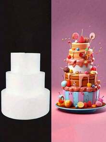 1个圆形白色泡沫蛋糕模型，用于装饰和制作、烘焙展示、婚礼蛋糕设计、生日蛋糕、圣诞派对蛋糕或干花装饰、情人节、复活节和其他节日派对蛋糕装饰，4英寸、6英寸、8英寸、10英寸白色仿真蛋糕模型，12英寸（请理解产品可能存在轻微偏差） - 白色 - 查看 9