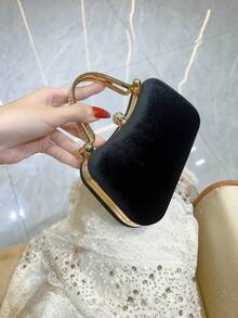 Exclusive For Ladies' Fashion Parties! Gorgeously Embellished With Rhinestones + Exquisitely Designed Chain, Retro And Elegant Handheld Evening Bag, Lighting Up Nighttime Social Occasions - Black - View 4