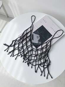 黑色简约设计可爱甜美珍珠吊带背心，百搭串珠吊带背心，打造休闲甜美风格，时尚珍珠身体链，女士服装 - 黑色 - 查看 5