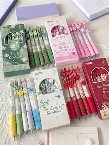 6-Pack, Mobile Rose Gel Pens, Flower Series Soft Grip Black Pens, Black Ink Pressure-Sensitive Pens, Smooth 0.5mm Retractable Black Ink Pens, Cute Back To School Gel Pens, Ballpoint Pens, Writing Stationery Gel Pens, Teen And Adult Home Classroom And Office Writing Pens - Multicolor - View 3