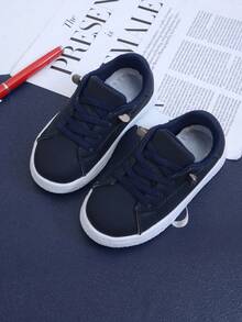 1 Paio di Sneaker Minimaliste per Bambini in Materiale PU, Decorazione con Lacci, Alla Moda e Confortevoli, Antiscivolo e Durevoli, Scarpe da Passeggio Leggere per Bambini, Adatte per Uso Quotidiano e Attività Fisica - Blu Navy - Visualizzare 4