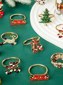 6-12pcs/Set Mixed Christmas Letter, Deer, Candy Cane, Wreath, Bell, Christmas Tree Napkin Rings, Holiday Tabletop Decorations