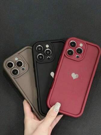 3pcs Sandstone Material Solid Color Heart-Shaped Matte Protective Phone Cases Compatible With Apple X/7/8/11/12/13/14/15/16 Pro Max And Galaxy S20/21/22/23/24/25 Ultra, A03/04/05/12/13/15/20/21/22/23/24/25/31/32/33/34/35/50/51/53/54/55/70/71/72/73 Series