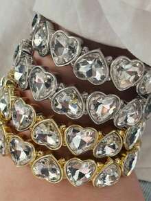 1pc Fashion Personalized Love Rhinestone Elastic Bangle Bracelet, Suitable For Everyday Wear For Women