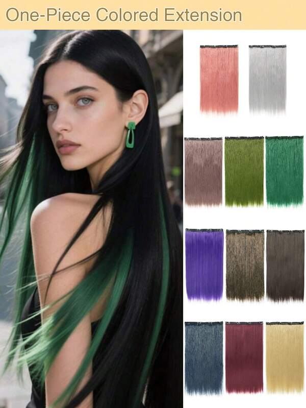 1 pieza Extensiones de cabello de 20 pulgadas con 4 mechones de colores vibrantes y brillantes para fiestas, hechas de fibra sintética premium para festivales de música y fiestas de Halloween