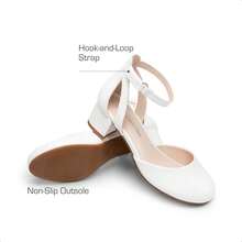 Little Girl's Wedding Party Pumps - Closed Toe High Heels With Ankle Strap For Toddler & Big Kid - White - View 5