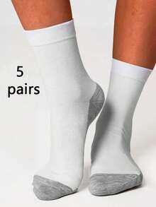 5/10 pares de calcetines de media caña blancos lisos para mujer, cálidos, transpirables, suaves y cómodos de algodón, adecuados para otoño/invierno, uso diario, deportes, oficina