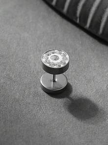 1 Pair Men's Hip Hop Fashion Rhinestone Stainless Steel Cross Geometric Stud Earrings, Suitable For Men's Daily, Party, Street, Nightclub, Punk Style Wear