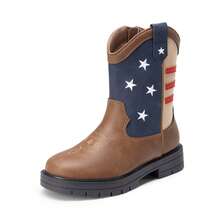 Kids Western Cowboy Boots - Mid Calf Riding Boots With Side Zipper For Boys & Girls (Toddler/Little Kid/Big Kid) - 藏蓝色 - 查看 2