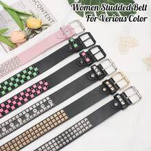 Studded Metal Punk Rock Belt With Bright Pyramid Rivets - Màu hoa vân anh - Xem 10