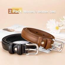 2 Pack Leather Belts Women, Belts Jeans Pants Dresses With Stylish - Black+White - View 5