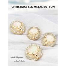 10pcs Christmas Diamond Studded Deer High-End Button, Gold Button, Suitable For Decorating Coats, Sweaters, Cardigans, Shirts And Other Clothing, Classic Style For Women's Coats, - Gold - View 4