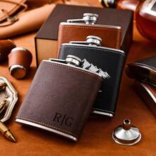 Personalized Leather Flask, Groomsman Gift, Best Men's Gift, Leather Flask, Customized Engraved Groomsman Flask, Wedding Flask, Engraved Dad Gift, Groom Gift, Boyfriend Gift, Husband Gift, Unique Groomsman Proposal Gift For Wedding & Bachelor Party, Father's Day Gift, Multi-Functional, Decorative, Reusable, Refined, Fashionable, High-Quality, Colorful, Modern, Customized, Personalized, Unique, Custom Flask, Creates Warm Atmosphere, Christmas Decor - Multicolor - View 11