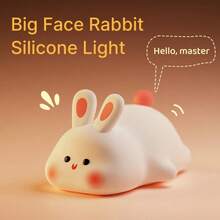 Cute Bunny Nursery Light, Easter Rabbit Squishy Silicone Touch Night Lamp Rechargeable, Kawaii Animal Toddler Room Decor Table Lamp, Child Girl Women Birthday Gift - 大臉兔 - 查看 8
