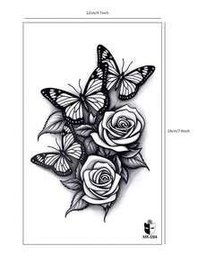 STARTTOOS 1 pieza Tatuaje temporal para el Body con diseño de flor misteriosa y mariposa de color negro para el pecho, la espalda o el brazo - Negro - Ver 9
