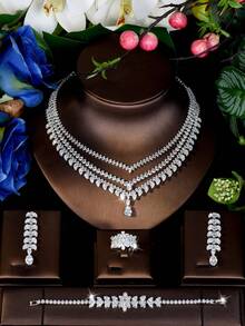 1 套浪漫方晶锆石流苏首饰套装，适合作为情人节礼物送给女士 - 查看 6