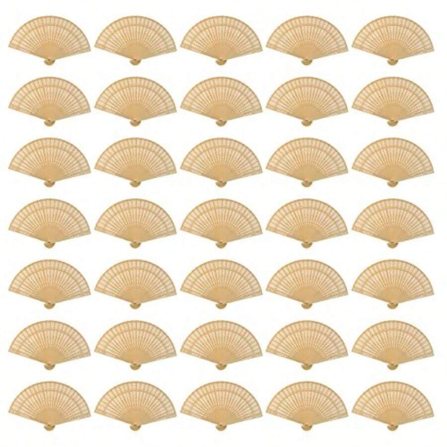60 Pack Sandalwood Fans Wedding Favors Hand Held Folding Fans Wooden Openwork Personal Handheld Folding Fans For Wedding Party Home Decorations Birthday Gift - như hình ảnh - Xem 1