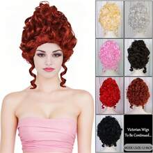 Perruque vintage de style colonial victorien pour femmes - Coiffure bouclée courte baroque volumineuse en chignon, style élégant européen du 18ème siècle. Perruque noble et pétillante, au look naturel, facile à porter. Convient pour les costumes d'Halloween, les tenues de fête, les anniversaires de dames, les déguisements de Noël, les accessoires de scène, les accessoires et les décorations. - Multicolore - Voir 2