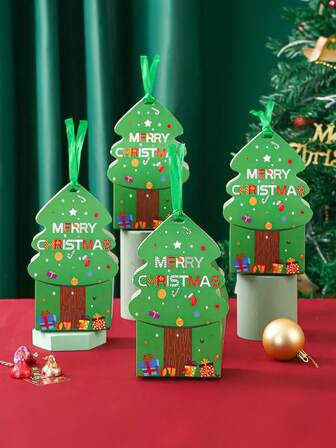 6pcs,Christmas Small Gift Packaging Cartoon Shape Box Color Christmas Apple Candy Box, Christmas Tree Shape Gift Packaging Box, Christmas Creative Candy Biscuit Snack Gift Box Christmas Christmas Decorations Christmas Pajamas Christmas Gifts Christmas Decor