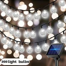 1 pieza Luces de cadena de cristal solares LED de 200/100/20, luces solares para exteriores, alimentadas por energía solar, 8 modos de iluminación, adecuadas para patio, balcón, jardín, valla, Navidad, decoración solar para el patio