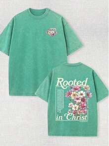 2026 Summer Tops230G Double-Sided Washed, May You Always Have A Grateful Heart Printed T-Shirt, High-Quality Wax Printed Cotton Retro Fashion Brand T-Shirt, With A Certain Thickness Suitable For Summer T-Shirts, Holiday Gifts, Perfect GiftsLoose And Comfortableshirt - 草綠色 - 查看 1