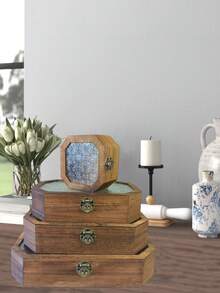 1 Stück Vintage Holz Vitrine, geeignet für Kosmetik & Schmuck, nordischer Stil Schreibtisch Aufbewahrungsbox, kann kleine Artikel aufbewahren, handgefertigte Retro Holzkiste, zum Aufbewahren von Kosmetik und verschiedenen Artikeln, Retro Holz Aufbewahrungsbox, Schmuckorganizer Box, Schreibtisch Kosmetikbox, Geschenk für Frauen - Verschiedenfarbig - Übersicht 6