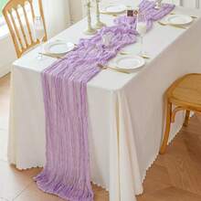 粗棉布桌旗，波西米亚风纱布粗棉布桌旗，乡村风皱褶桌旗，适用于婚礼生日派对餐桌装饰和各种节日派对装饰 - 1 件/10 件 - 彩色 - 查看 9