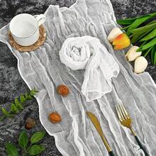 Cheesecloth Table Runner And Napkins Set,Romantic Atmosphere Boho Gauze Cheese Cloth 22*71inch/22*118inch Table Runner With Napkins, Rustic Wrinkled Table Runner And Napkins For Spring Summer Bridal Shower Wedding Shower Garden Room Decor Birthday Party Dinner Table Advanced Banquet Decor And Various Festival Parties Decor-1Pc/1+6pcs/2+12pcs Gifts Beach Back To School School Supplies