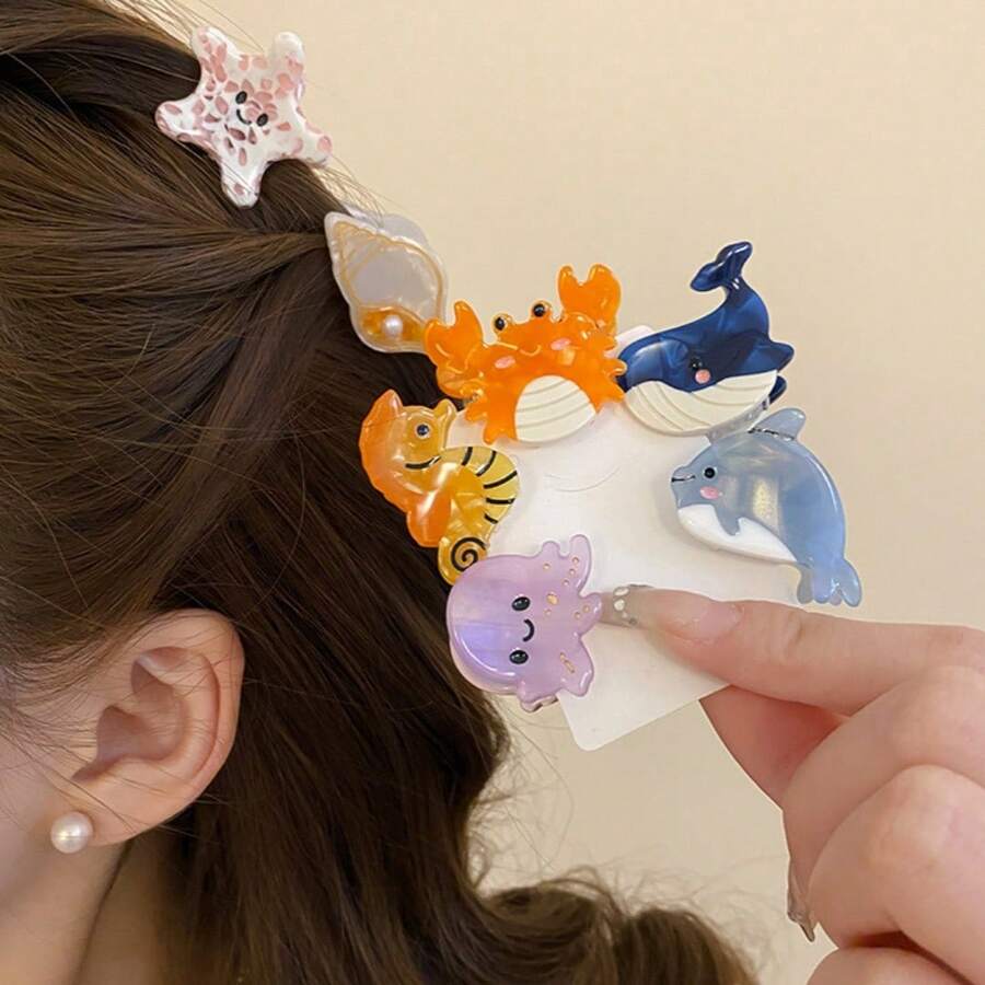 2pcs Mini Ocean Series Hair Clips, For Women, Bangs Clips, Side Clips, Suitable As Birthday/Holiday Gifts, Hair Claws, Hair Clips - Random Style - View 1