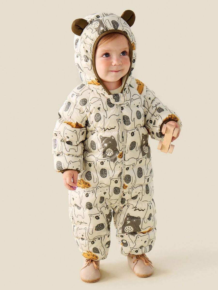 mini bala Baby 3-In-1 Down Romper Soft Warm Water-Resistant Cozy Winter Outerwear