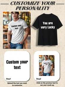 Personalized Text Customized Men's Summer T-Shirt, Input Your Text/Name/Message/Fun Text/Blessing, White T-Shirt, Holiday Gift, Anniversary Gift, Music Festival, Gift For Him, Men's Loose Fit Round Neck Short Sleeve T-Shirt Top, Party Wear Ornamental,Fashion,Hipster,Contracted,Easy Costume,Modest Fashion,Minimal Chic,Casual Custom,Unique,Personalized Ideal Gifts For Him Family,Boyfriend,Friends,ChildrenLeisure - 白色 - 查看 6
