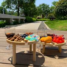Outdoor Picnic Wine Table Wooden Dried Fruit Plate Folding Tray Portable Dining Table Highball Wine Rack Solid Wood Tray