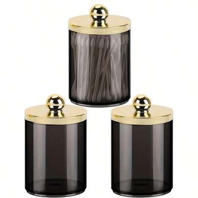 1pc/2pcs/3pcs Cleaning Swab Ball Pad Holder, 10 Oz Qtip Apothecary Jar Clear Storage Box Makeup Organizer, Bathroom Containers Dispenser