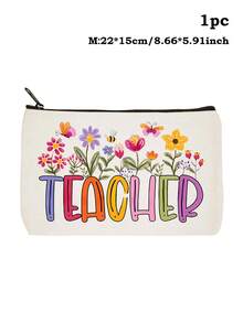 Lehrergescenke, "Beste Lehrerin aller Zeiten" Make-up Tasche - Kosmetiktasche für Frauen, Reiseaccessoires & Schultasche, leichte Reißverschlusstasche für Make-up Aufbewahrung, Federmäppchen, weiße Tasche Organizer, Geschenktasche für den Schulanfang, Lehrertags Geschenkideen